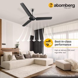 Atomberg 1200MM (48 Inch) BLDC Ceiling Fan with Remote Control and LED Indicators, Black, IKANO