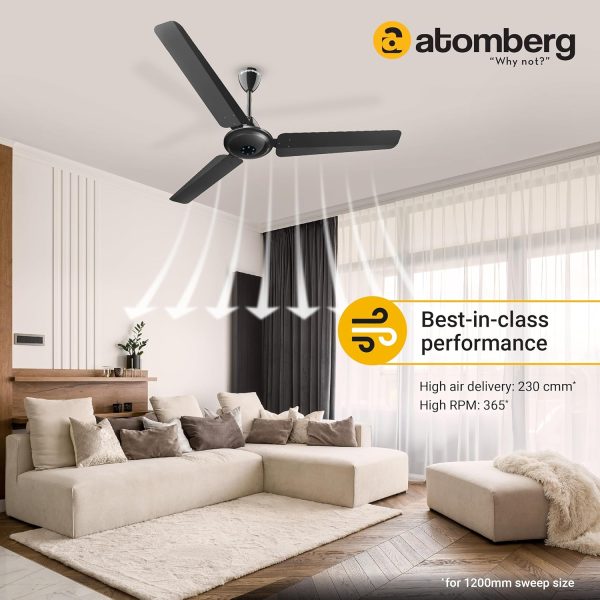 Atomberg 1200MM (48 Inch) BLDC Ceiling Fan with Remote Control and LED Indicators, Black, IKANO