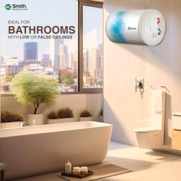 AO Smith Elegance Slim, 15 Litre Horizontal Geyser with 3 Star Rating and Sleek Design, White