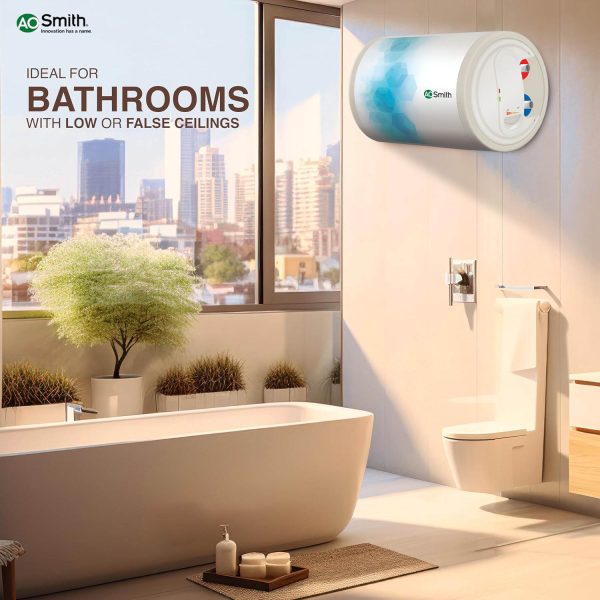 AO Smith Elegance Slim, 15 Litre Horizontal Geyser with 3 Star Rating and Sleek Design, White
