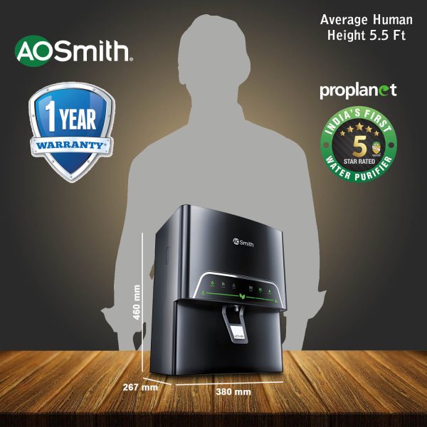 AO Smith ProPlanet P3, RO+SCMT Water Purifier with 8 Stage Purification, Black