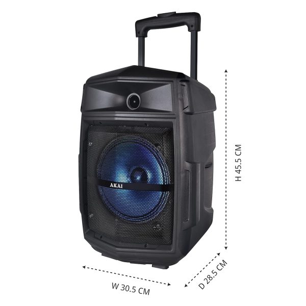 Akai PM-80T, 80 Watts Bluetooth Trolley PartySpeaker with 6 Hours Battery Backup and Wireless Mic, Black
