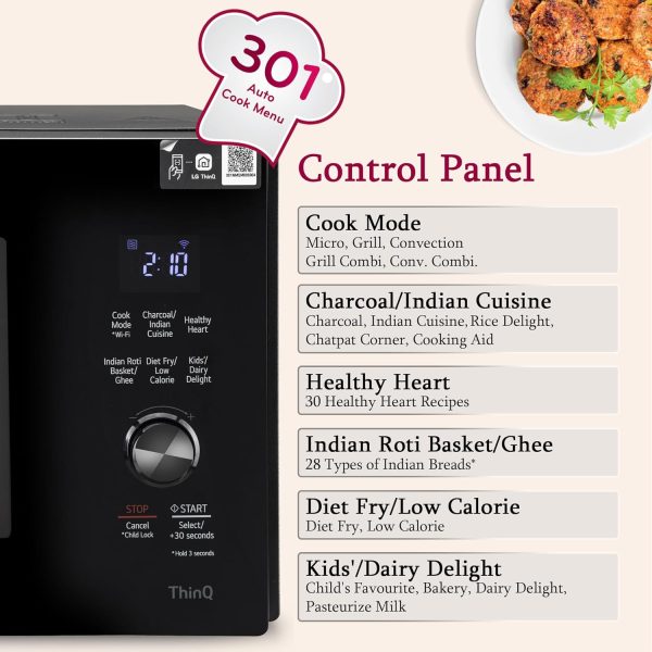 LG MJEN286UFW, 28 Litre Charcoal Convection Microwave with Glass Touch & Dial and Wi-Fi, Black