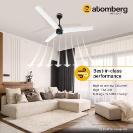 Atomberg 1200MM (48 Inch) BLDC Ceiling Fan with Remote Control and LED Indicators, White and Black, RENESA