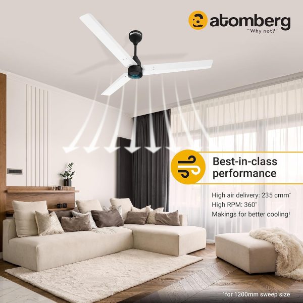 Atomberg 1200MM (48 Inch) BLDC Ceiling Fan with Remote Control and LED Indicators, White and Black, RENESA