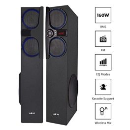 AKAI Audio TS 160 20 160W Wireless Bluetooth Tower Speaker with Optical Input and Wireless Mic Black 0 0