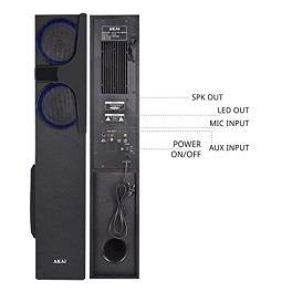 AKAI Audio TS 160 20 160W Wireless Bluetooth Tower Speaker with Optical Input and Wireless Mic Black 0 1