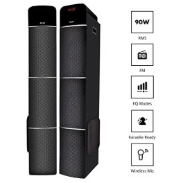 AKAI Audio TS 90 20 90W Wireless Bluetooth Tower Speaker with Wireless Mic Black 0 0