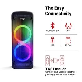 AKAI PartyMate Pro PM 80P Wireless Bluetooth Party Speaker 80W RMS Dynamic Light Show Upto 8Hrs Playtime Portable Outdoor Party Tower Speaker Karaoke Support with Wireless Mic Black 0 4