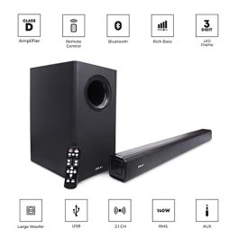 AKAI SB 140 140W RMS Digital Multimedia Soundbar with Wired Subwoofer for Extra Deep Bass 21 Channel Surround Home Theatre with Remote HDMI ARC AUX USB Bluetooth Optical Connectivity 140W 0 0