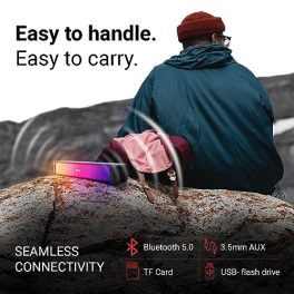 AKAI SB 20 20W Bluetooth Stereo Soundbar with Multicolour LED Lights Supporting BT V50 USB SD Card AUX FM Call Function and with 2000mAh Inbuilt BatteryBlack 0 2