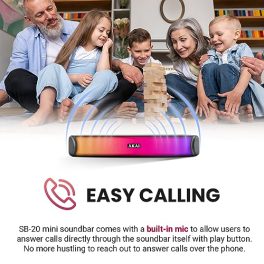 AKAI SB 20 20W Bluetooth Stereo Soundbar with Multicolour LED Lights Supporting BT V50 USB SD Card AUX FM Call Function and with 2000mAh Inbuilt BatteryBlack 0 3