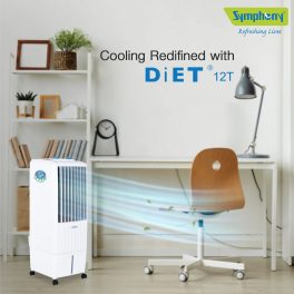 Symphony 12 Liter Air Cooler with Honeycomb Pad and Inverter Compatibility, White, Diet 12T