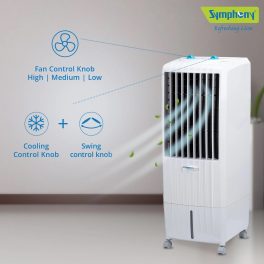 Symphony 12 Liter Air Cooler with Honeycomb Pad and Inverter Compatibility, White, Diet 12T