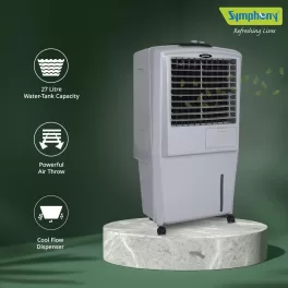 Symphony 27 Liter Personal Air Cooler with Honeycomb Pad and Powerful Fan, Grey, HIFLO 27