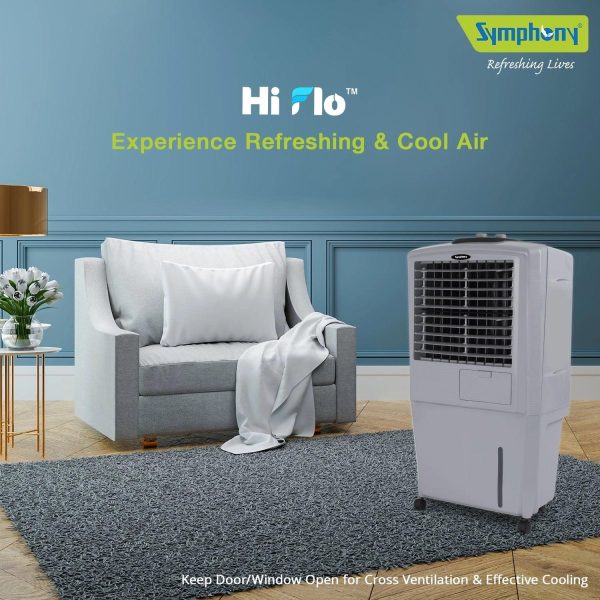 Symphony 27 Liter Personal Air Cooler with Honeycomb Pad and Powerful Fan, Grey, HIFLO 27