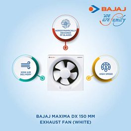 Bajaj Maxima DLX 150 MM Exhaust Fan For Kitchen Bathroom Strong Air Suction RustProof Body DustProtection BackShuttersVoltage Protection100 Copper Motor 2 Yr Warranty Window Mounting White 0 1