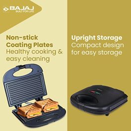 Bajaj SWX 4 Deluxe 800 Watt 2 Slice Grill Sandwich Maker Non Stick Coated Plates for Easy to Clean Upright Compact Storage Buckle Clips Lock 2 Yr Warranty by Bajaj Black Sandwich Toaster 0 1