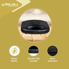 Bajaj SWX 4 Deluxe 800 Watt 2 Slice Grill Sandwich Maker Non Stick Coated Plates for Easy to Clean Upright Compact Storage Buckle Clips Lock 2 Yr Warranty by Bajaj Black Sandwich Toaster 0 2