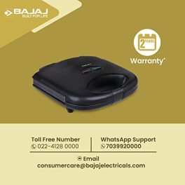 Bajaj SWX 4 Deluxe 800 Watt 2 Slice Grill Sandwich Maker Non Stick Coated Plates for Easy to Clean Upright Compact Storage Buckle Clips Lock 2 Yr Warranty by Bajaj Black Sandwich Toaster 0 4