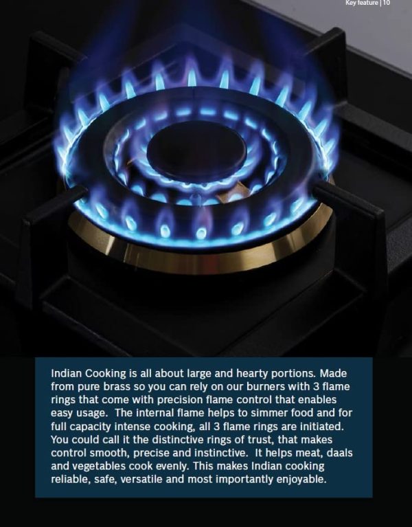 Bosch Built in Gas Hob Black Tempered glass Glass 4 Burner Auto Ignition 90 cm Full Brass 3D Ring Burners with Matt Black Heat Shields Cast Iron pan supports PNF9B6G20I 0 0
