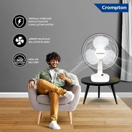 Crompton High Flo Waveplus, 400MM Table fan with 3 Speed Setting, Enhanced Blade Design and Smooth Oscillation, White