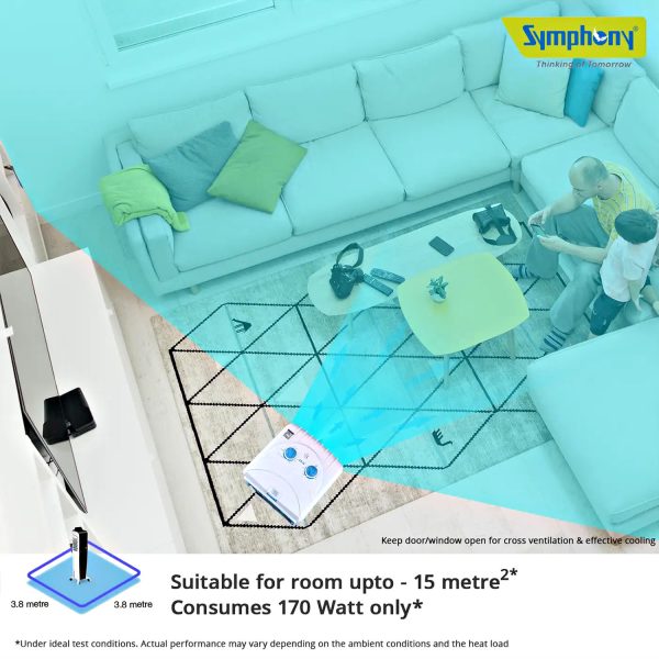 Symphony 35 Liter Tower Air Cooler with Honeycomb Pad and Powerful Blower, White, DIET 35T