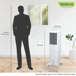 Symphony 35 Liter Tower Air Cooler with Honeycomb Pad and Powerful Blower, White, DIET 35T