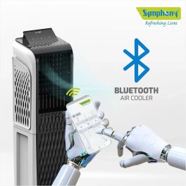 Symphony 55 Liter Tower Air Cooler with 3 Side Honeycomb Pad, Auto Pop-Up Touchscreen and Magnetic Remote, White/Black, DIET 3D 55I