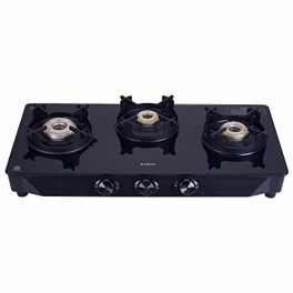 Elica Crest 3 Burner Gas Stove with Crown Design Pan Support and Forged Brass Burners CREST 370 J NERO Black 0 1