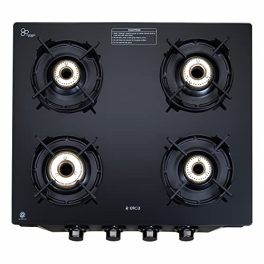Elica Crest 4 Burner Gas Stove with Crown Design Pan Support and Forged Brass Burners CREST 460 J NERO Black 0