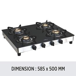 Elica Vetro 594 Ct Vetro Blk Ss Glass Top 4 Brass Burner Gas Stove Black Open 0 1