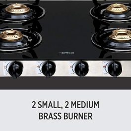 Elica Vetro 594 Ct Vetro Blk Ss Glass Top 4 Brass Burner Gas Stove Black Open 0 2