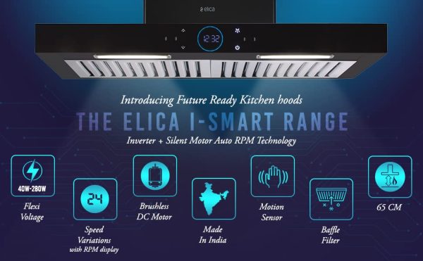 Elica iSMART 5 STAR Performance 60 cm Kitchen Chimney with Inverter Technology and 15 Years Warranty iSMART SPOT H6 BF LTW 60 NERO 0 0