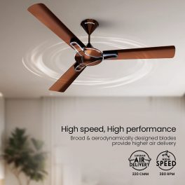 Crompton 1200MM (48 Inch) Ceiling Fan with 100% Copper Winding, Anti Rust Blade and Double Ball Bearing, Walnut Brown, GIANNA