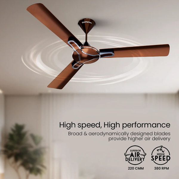 Crompton 1200MM (48 Inch) Ceiling Fan with 100% Copper Winding, Anti Rust Blade and Double Ball Bearing, Walnut Brown, GIANNA