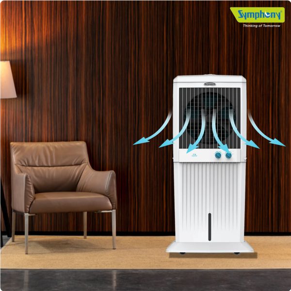 Symphony 95 Liter Desert Air Cooler with 3 Side Honeycomb Pads and Fan, White, Storm C 100XL