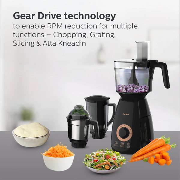 PHILIPS HL7707, 750 Watts 4 Jar Mixer Grinder with Food Processor Jar, Black