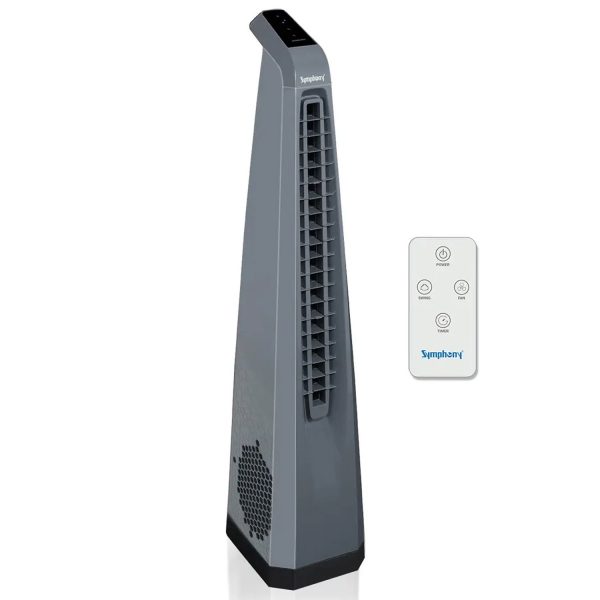 Symphony Tower Fan with Remote, Touchscreen Control Panel & Swivel Action, Grey, Surround-I