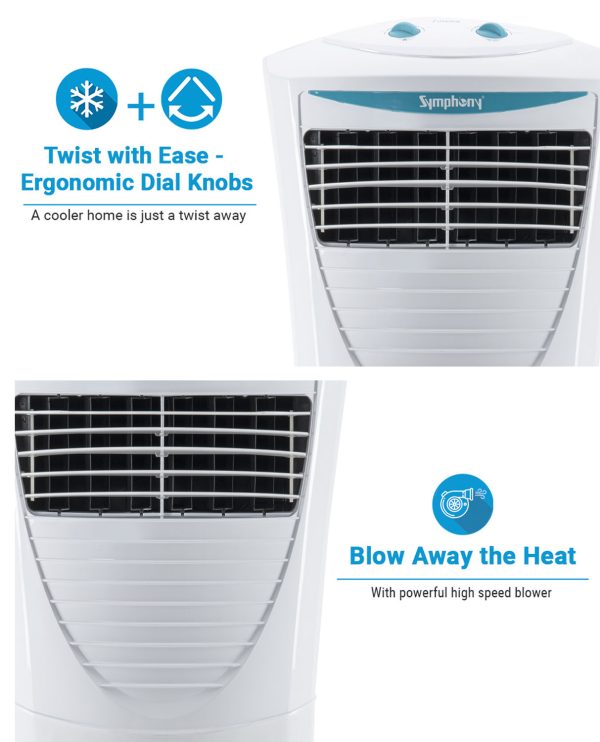 Symphony 31 Liter Personal Air Cooler with Honeycomb Pad & Blower, White, HICOOL 31T