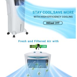 Symphony 31 Liter Personal Air Cooler with Honeycomb Pad & Blower, White, HICOOL 31T