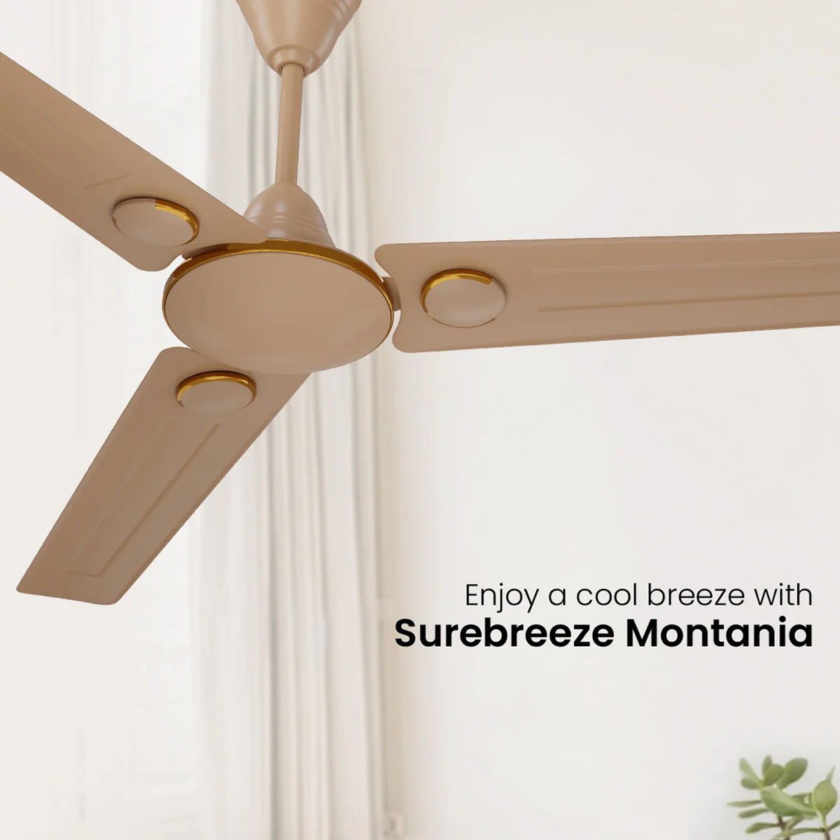 Crompton 1200MM (48 Inch) Ceiling Fan with Anti Rust, High Speed and Aerodynamic Blades, Glided Biege, Montania Crompton 1200MM (48 Inch) Ceiling Fan with Anti Rust, High Speed and Aerodynamic Blades, Glided Biege, Montania