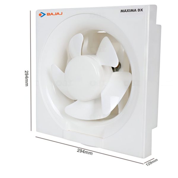 Bajaj 200MM (8 Inch) Exhaust Fan with 100% Copper Motor, Rust Free Body and Back shutter, White, MAXIMA DXL