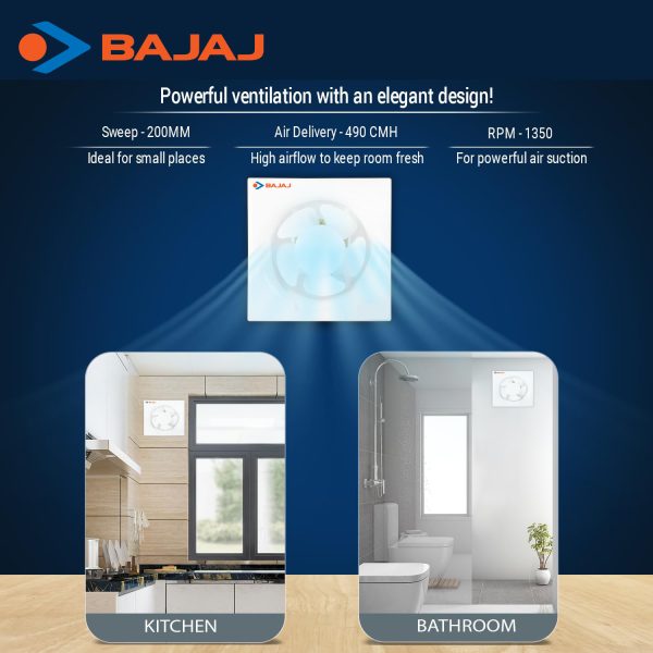 Bajaj 200MM (8 Inch) Exhaust Fan with 100% Copper Motor, Rust Free Body and Back shutter, White, MAXIMA DXL