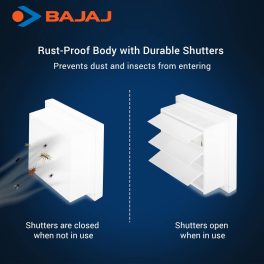 Bajaj 200MM (8 Inch) Exhaust Fan with 100% Copper Motor, Rust Free Body and Back shutter, White, MAXIMA DXL