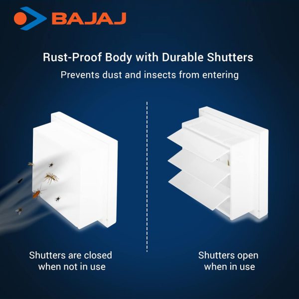 Bajaj 200MM (8 Inch) Exhaust Fan with 100% Copper Motor, Rust Free Body and Back shutter, White, MAXIMA DXL