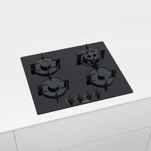 Bosch 4 Burner 60cm Hob with 6mm Tempered Glass and Stainless Steel Cooking Surface, Black, PNH6B6B10I