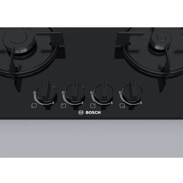 Bosch 4 Burner 60cm Hob with 6mm Tempered Glass and Stainless Steel Cooking Surface, Black, PNH6B6B10I