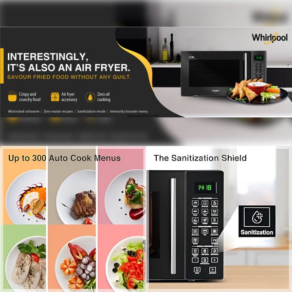 Whirlpool 29 Litre Convection with Air Fryer, 300 Plus Auto Cook Menu and Motorized Rotisserie, Black, MagiCook Pro 31CES