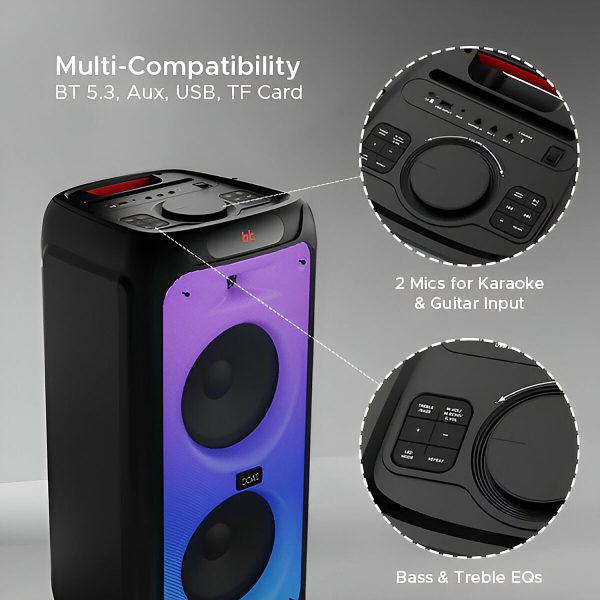 boAt 160 Watts Party Speaker with LED Light, Black, Partypal 400